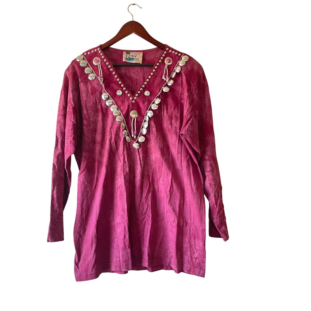 Vintage 80s western Bohemian Top Tie Dye‎ Beaded Studded one size its most